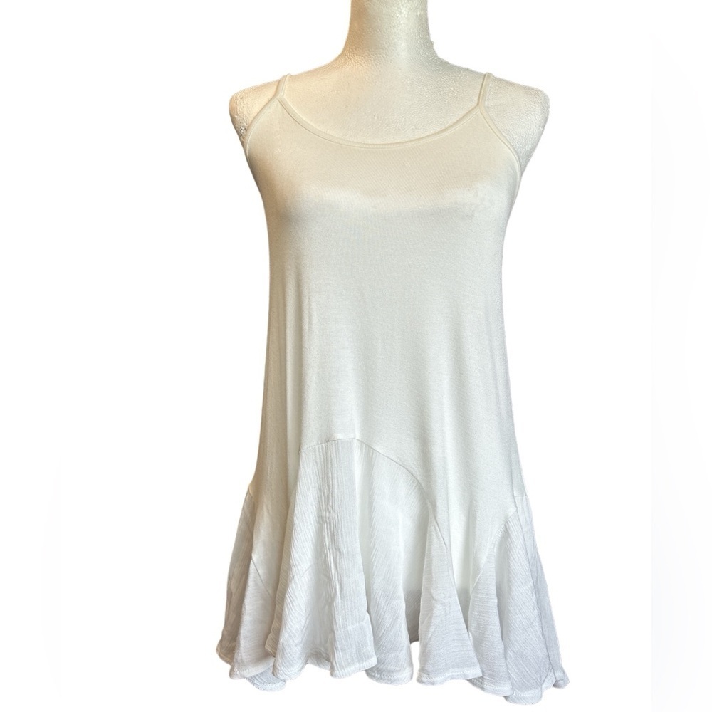 Grace & Lace Flutter Hem Tank‎ Off-White Spaghetti Straps Adjustable Size Small